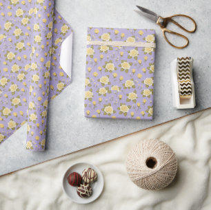Papel De Presente Rosas Amarelas e Brancas Minúsculas e Caprichosas