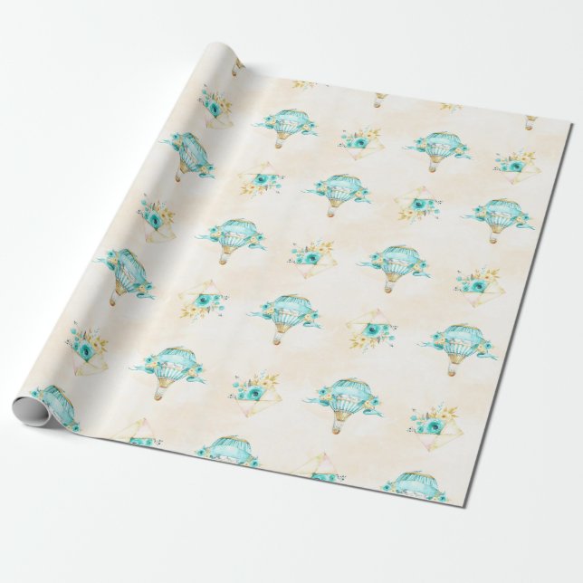 Papel De Presente Rosas Amarelas Turquoise de Ar Quente (Desenrolado)