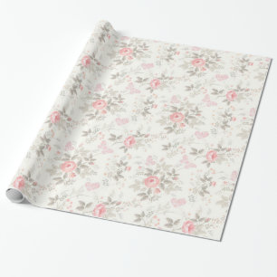 Papel De Presente Rosas Antigas Rosa Desbotadas Bege Marrom Claro