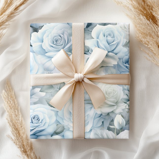 Papel De Presente Rosas Azuis Pastel Macio Casamento Noiva (Criador carregado)