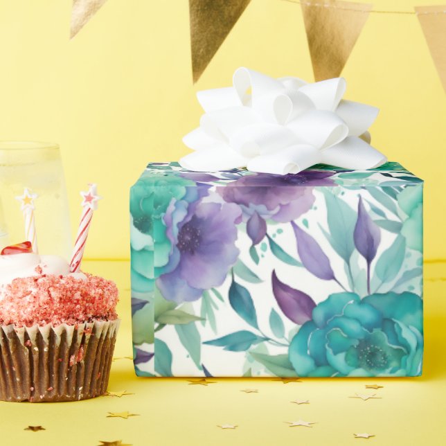 Papel De Presente Rosas Azuis Sangue de Aquarelas Rúplas (Festa de aniversário)