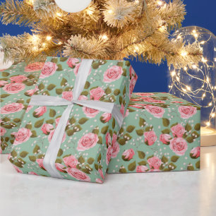 PAPEL DE PRESENTE ROSAS BEBÊ ROSADAS ACARICIADAS EM FUNDO KEPPEL