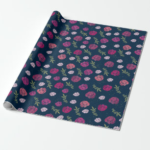 Papel De Presente Rosas bonito, cor-de-rosa e púrpura, deixam azul