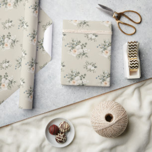 Papel De Presente Rosas brancas de inverno com Juniper Azul