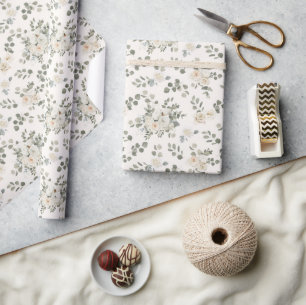 Papel De Presente Rosas brancas, floral romântico