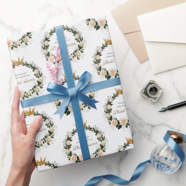 Papel De Presente Rosas Brancas Obrigado por Celebrar Conosco (Presentear)