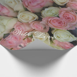 Papel De Presente Rosas brancas rosa Buquê Flor Padrão Floral