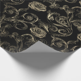 Papel De Presente Rosas Champaing Dourado Classic Black Paris