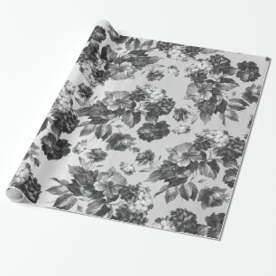 Papel De Presente Rosas chiques do boho branco preto do vintage