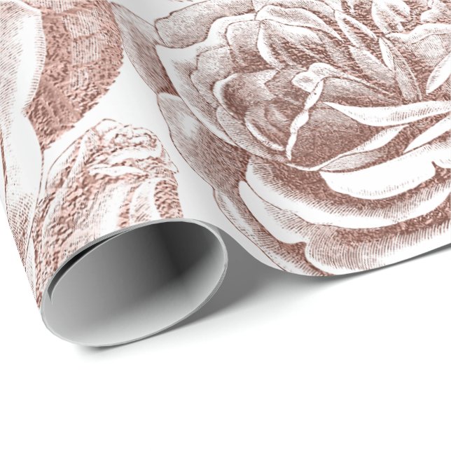 Papel De Presente Rosas Cinzas Prateadas Cor Branca Floral Rosa Dour (Ponta do rolo)