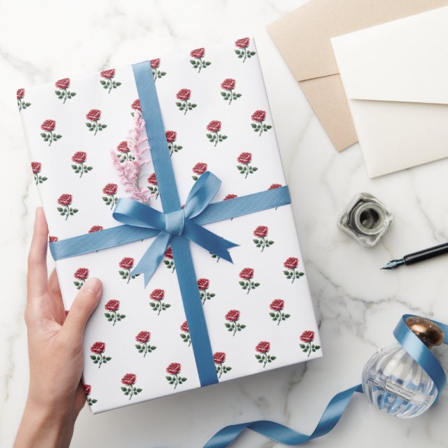 Papel De Presente Rosas Cor-de-Rosa Feminina em Aquarela (Presentear)