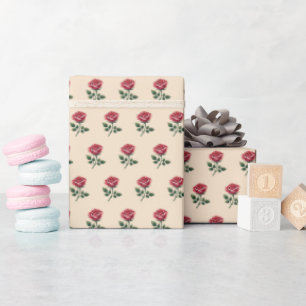 Papel De Presente Rosas Cor-de-Rosa Feminina em Aquarela sobre Areia