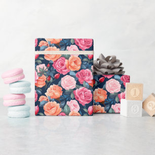 Papel De Presente Rosas cor-de-rosa-vermelho Cor-de-laranja Padrão C