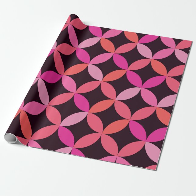 Papel De Presente Rosas, coral e círculos vermelhos do meio do sécul (Desenrolado)