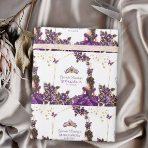 Papel De Presente Rosas da Tiara Dourada Roxa Quinceañera
