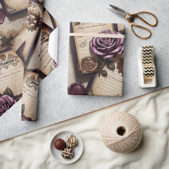 Papel De Presente Rosas de Ameixa Mecânico Steampunk  (Artesanato)