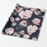 Papel De Presente Rosas de aquarela cor rosa Marinho escuro Parte Fl<br><div class="desc">papel de embrulho</div>