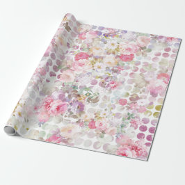 Papel De Presente Rosas de Aquarela Rosa Vintage Bolinhas Florais
