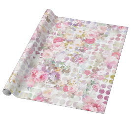 Papel De Presente Rosas de Aquarela Rosa Vintage Bolinhas Florais