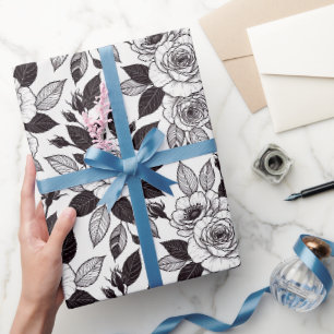 Papel De Presente Rosas de arte de linha monocromática minimalista