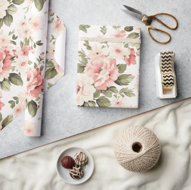 Papel De Presente Rosas de creme pastel (Artesanato)