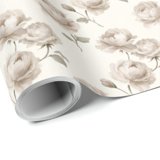 Papel De Presente Rosas de Jardim Bege Elegante Cogumelo sobre Marfi