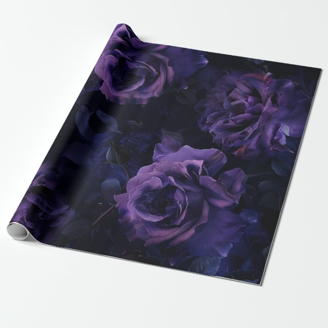 Papel De Presente Rosas de Moody Roxo (Desenrolado)