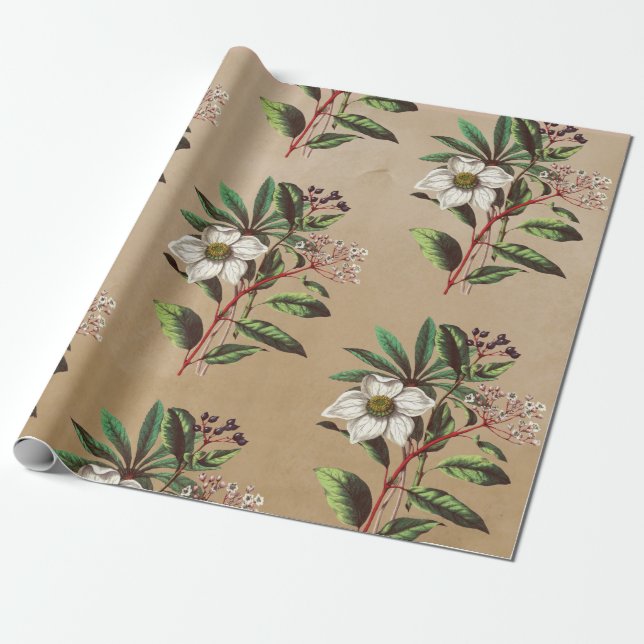 Papel De Presente Rosas de Natal Rustic Kraft Elegante (Desenrolado)