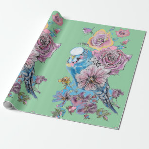 Papel De Presente Rosas de orçamento azul flores de arte Moldagem p