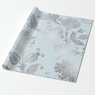 Papel De Presente Rosas de Prata Azul do Pastel Brilhantes