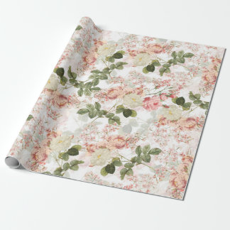 Papel De Presente Rosas de Redouté Ângulo com padrão branco