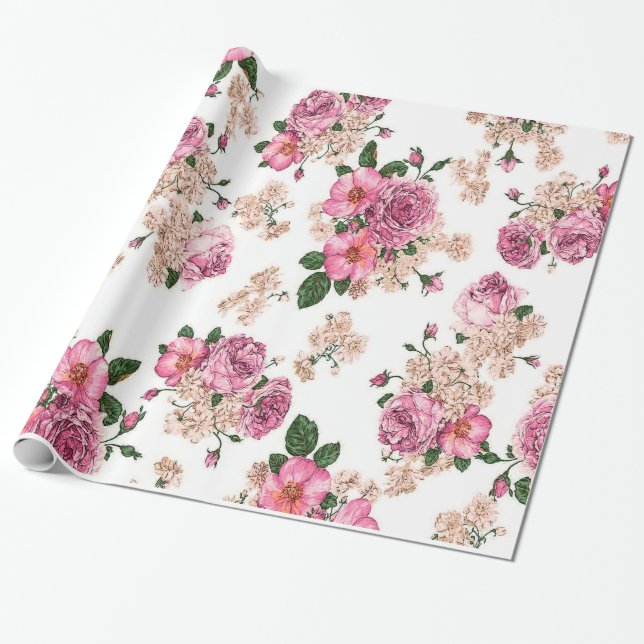 Papel De Presente rosas de safra bonitinhos e elegantes, rosas rosa (Desenrolado)