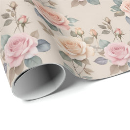 Papel De Presente Rosas delicadas em aquarela em cores pastéis suave
