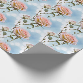 Papel De Presente Rosas Delicadas em Tons Pastéis em um Céu Gradient