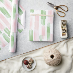 Papel De Presente Rosas Desmaiados Listras Brancas Verdes Aniversári