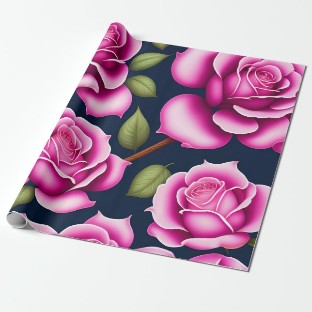 Papel De Presente Rosas - Dia de os namorados de padrão sem falhas (Desenrolado)