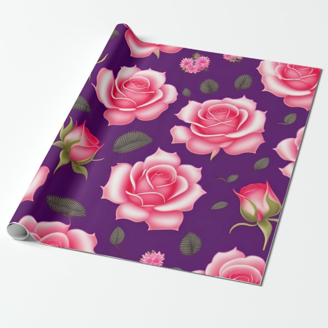 Papel De Presente Rosas - Dia de os namorados de padrão sem falhas (Desenrolado)