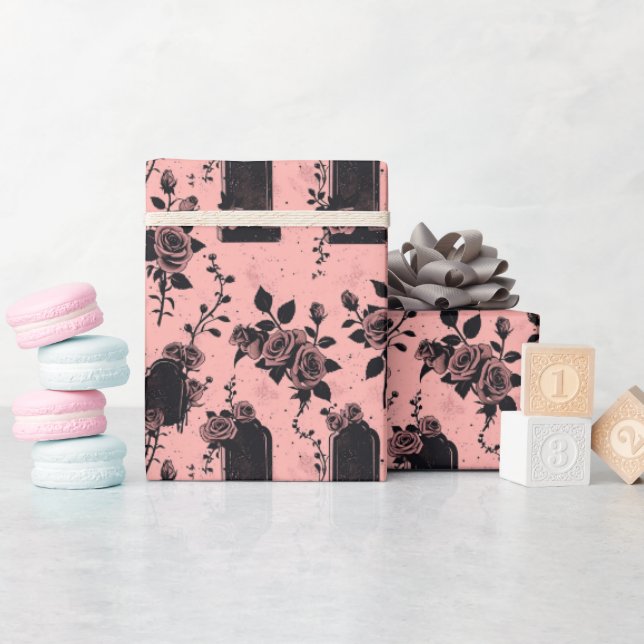 Papel De Presente Rosas do cemitério rosa oculto gótico (Chá de bebê)