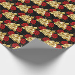 Papel De Presente Rosas Dourados De Papel De Invasão De Casamento<br><div class="desc">Papel de enrolamento mostrado com uma cor preta de fundo e uma impressão vermelha e rosa dourada. Personalize este item ou comprar como está.</div>