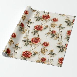 Papel De Presente Rosas Dourados Elegante