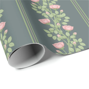 Papel De Presente Rosas e faixas cor-de-rosa no azul-ardósia