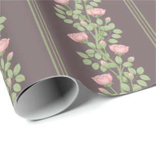 Papel De Presente Rosas e listras cor-de-rosa na ameixa escura