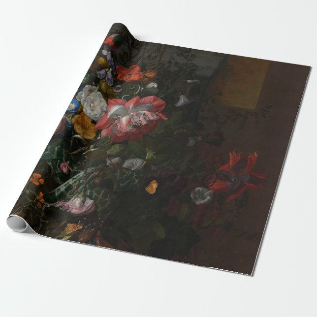 Papel De Presente Rosas e Outras Flores - Rachel Ruysch (Desenrolado)