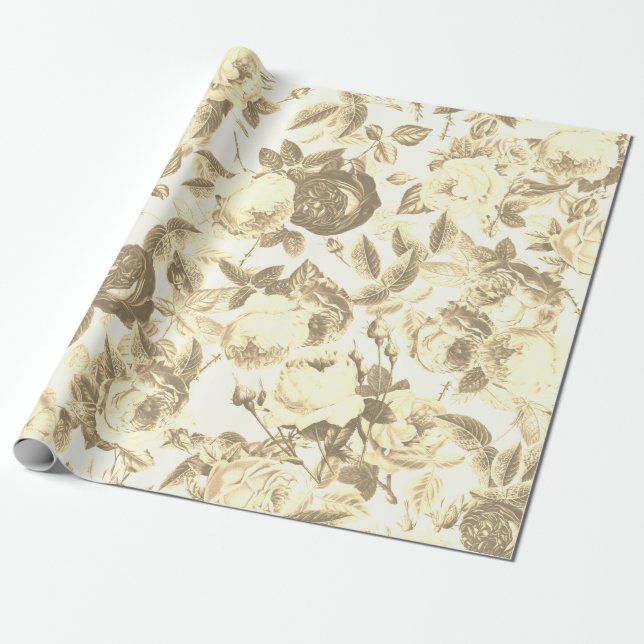 Papel De Presente Rosas Elegante de Toile Chic Sepia Beige (Desenrolado)