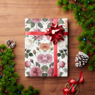 Papel De Presente Rosas em Aquarela com um Brilho Suave e Romântico