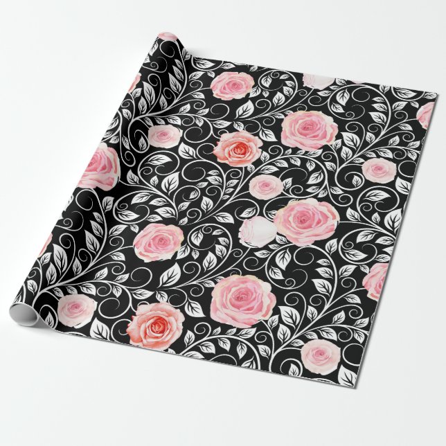 Papel De Presente Rosas em preto (Desenrolado)