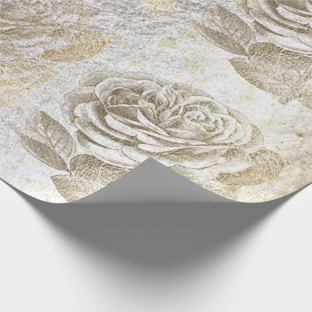 Papel De Presente Rosas Foxier Dourado Pearato Metálico Branco (Ponta)