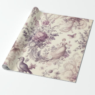 Papel De Presente Rosas Francesas Românticas Decoupage Pássaros