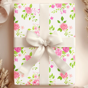 Papel De Presente Rosas Inglesas Chic Floral Aquarela