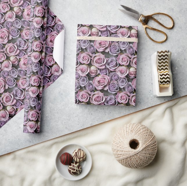 Papel De Presente Rosas Lavanda Com Lilás Suave E Rosa (Artesanato)